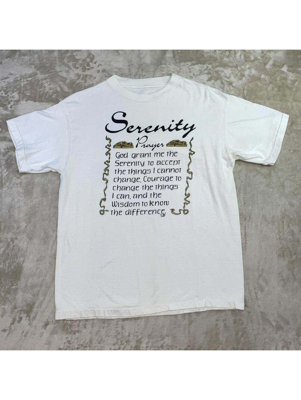 Vintage Single Stitch Serenity Prayer Recovery AA Mens Adult White T-shirt Large